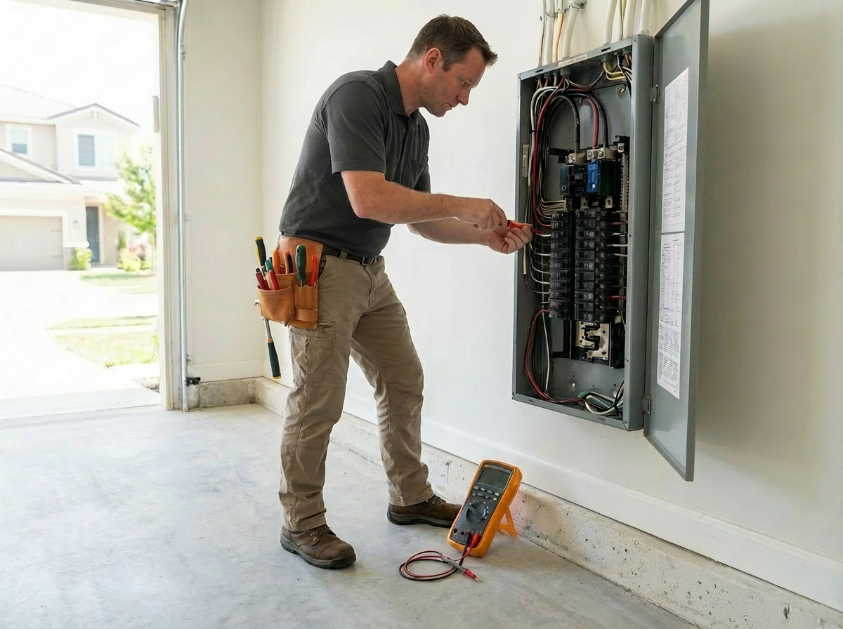 Licensed electrician working on residential panel